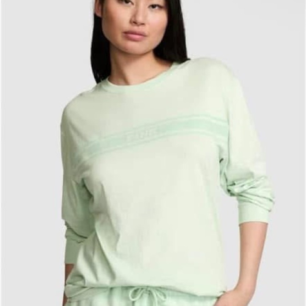 PINK Light Green Long Sleeve Top